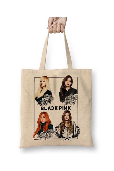 Baskı Dükkanı Geantă din pânză Black Pink Blackpink cu mâner lung