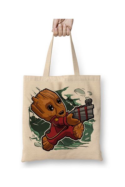Baskı Dükkanı Geantă din pânză Baby Groot Super Tiny Groot cu mâner lung