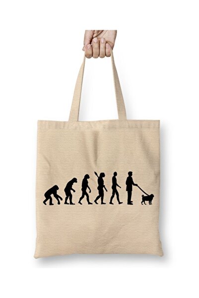 Baskı Dükkanı Evolution Pug Evolution Dog Cloth Torba Long Sa ručkom