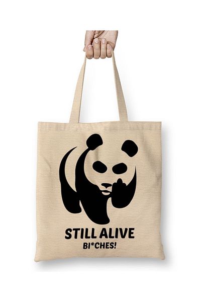 Baskı Dükkanı Still Alive Panda υφασμάτινη τσάντα με μακριά λαβή