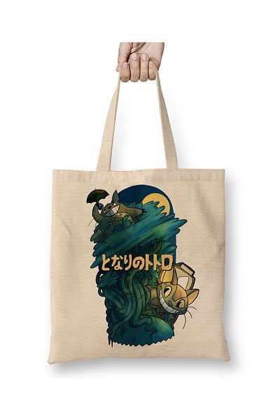 Baskı Dükkanı Totoro Anime Miyazaki Stusio Ghibli Mei Satsuki υφασμάτινη τσάντα με μακριά λαβή