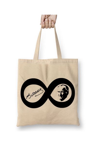 Baskı Dükkanı Mustafa Kemal Atatürk Infinity Sign Geantă din pânză cu mâner lung
