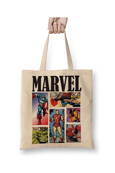 Baskı Dükkanı Geantă din pânză Marvel 08 cu mâner lung