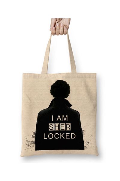 Baskı Dükkanı Sherlock I Am Sher Locked Sherlock Holmes Geantă din pânză Sherlocked cu mâner lung