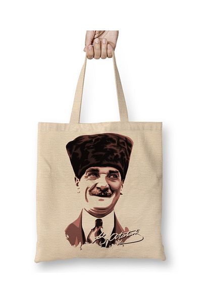 Baskı Dükkanı Mustafa Kemal Atatürk 04 Geantă din pânză cu mâner lung