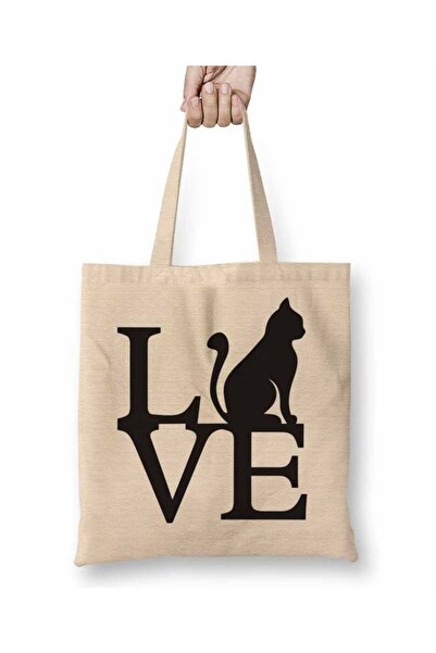 Baskı Dükkanı Love Cat mačka Tkanina Torba Duga Sa ručkom