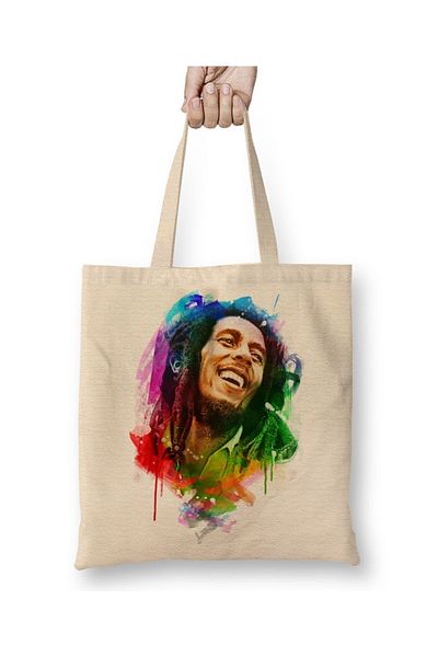 Baskı Dükkanı Geantă tote Bob Marley Happiness Color cu mâner lung