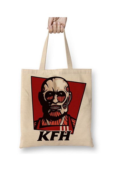 Baskı Dükkanı Kentucky Fried Human Attack Of Titan υφασμάτινη τσάντα με μακριά λαβή