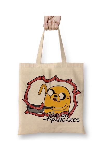 Baskı Dükkanı Adventure Time Palačinke sa slaninom 09 Tkanina Torba Duga Sa r...