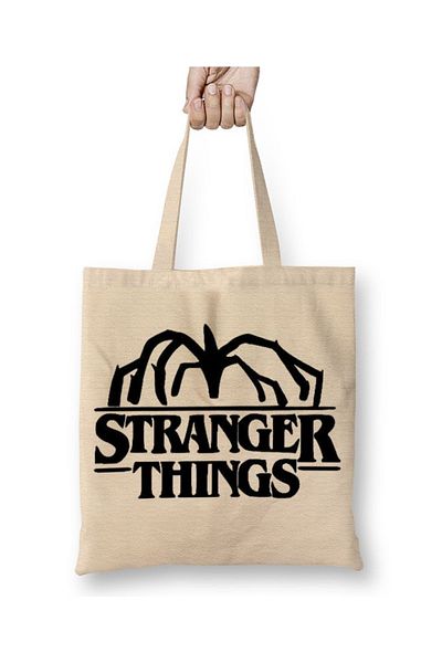 Baskı Dükkanı Stranger Things Demogorgon Logo υφασμάτινη τσάντα με μακριά λαβή