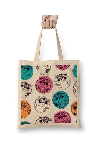 Baskı Dükkanı Colorful Owls Tote Bag Long Handle