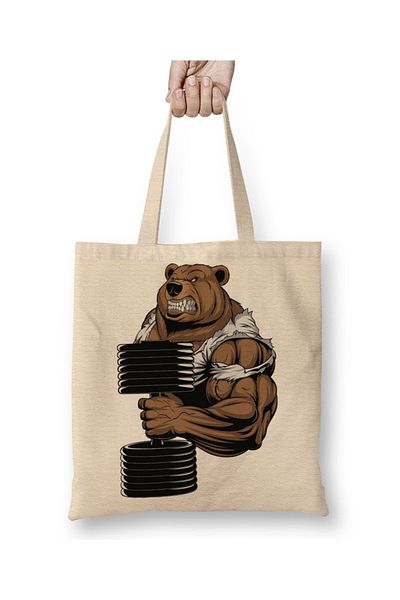Baskı Dükkanı Bear 03 υφασμάτινη τσάντα μακριά λαβή