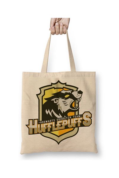 Baskı Dükkanı Υφασμάτινη τσάντα Hufflepuff με μακριά λαβή