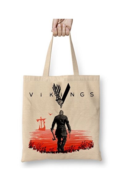 Baskı Dükkanı Vikings Ragnar Lothbrok Tkanina Torba Duga Sa ručkom