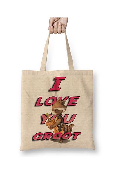 Baskı Dükkanı I Love You Groot υφασμάτινη τσάντα με μακριά λαβή