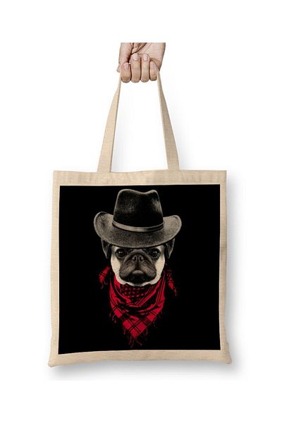 Baskı Dükkanı Τσάντα Cowboy Pug Dog Tote με μακριά λαβή