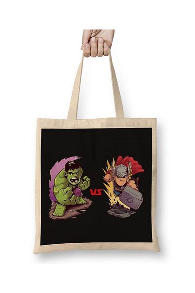 Baskı Dükkanı Υφασμάτινη τσάντα Hulk And Thor με μακριά λαβή