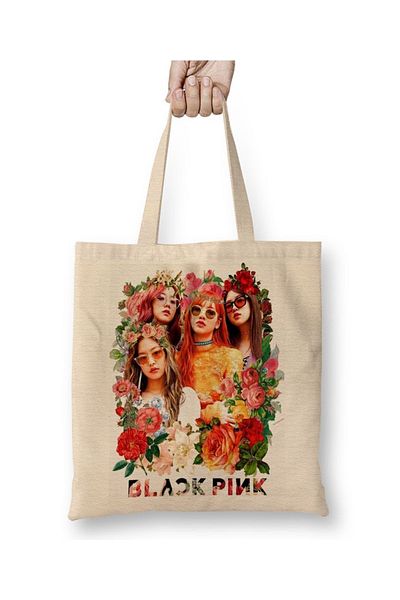 Baskı Dükkanı Blackpink printre flori Kpop geantă din pânză cu mâner lung