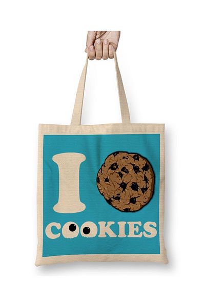 Baskı Dükkanı Cookie Monster I Like Cookies Υφασμάτινη τσάντα Monster με μακριά λαβή