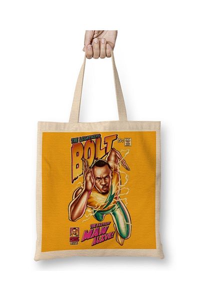 Baskı Dükkanı Usain Bolt The Lightning Bolt υφασμάτινη τσάντα με μακριά λαβή
