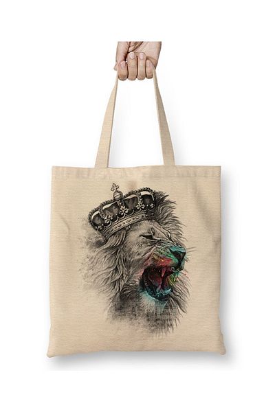 Baskı Dükkanı Υφασμάτινη τσάντα King Lion με μακριά λαβή
