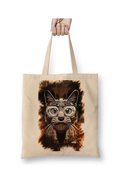 Baskı Dükkanı Πανί τσάντα Curious Cat Cat με μακριά λαβή