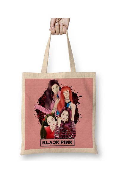 Baskı Dükkanı Geantă din pânză Black Pink Blackpink cu mâner lung