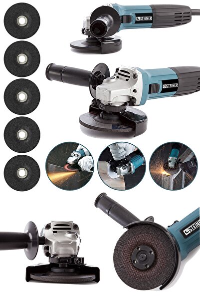 STEİNER Alman 3000 W Profesyonel Sjs Metal Şanzuman Avuç Içi Taşlama Makinası 125 Mm + 5 Adet Taş