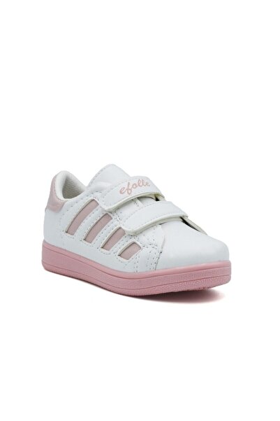 Efolle حذاء رياضي أبيض للأطفال للجنسين 4 خطوط أبيض وردي رياضي