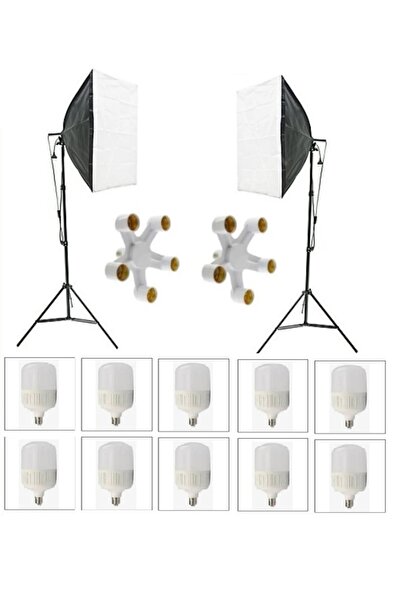 ADA GREENBOX 5 Duylu Softbox (2 Adet) + 2 M Işık Ayağı +10 Adet 20 Wat Led Lamba (toplam 18 000 Lümen)