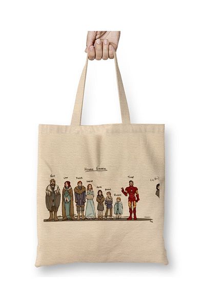 Baskı Dükkanı Game Of Thrones House Stark și Tony Stark Geantă din pânză cu mâner lung