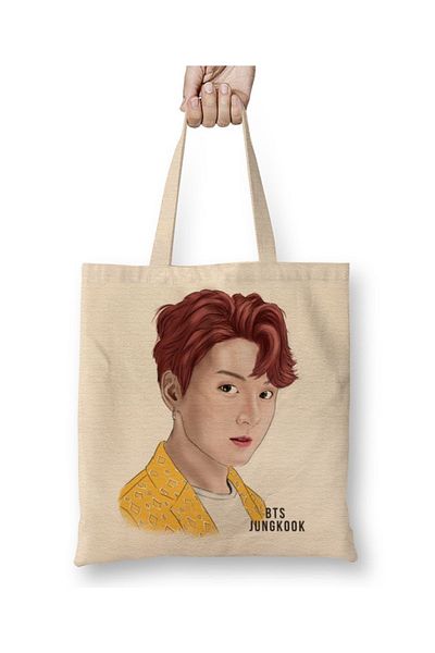 Baskı Dükkanı Bts Jungkook 01 Geantă Pânză Mâner Lung