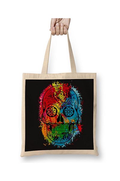 Baskı Dükkanı Υφασμάτινη τσάντα Caveira Fun Skull 2 με μακριά λαβή