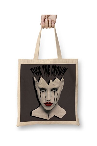 Baskı Dükkanı Unisex Bek Fuck The Crown 2 υφασμάτινη τσάντα με μακριά λαβή