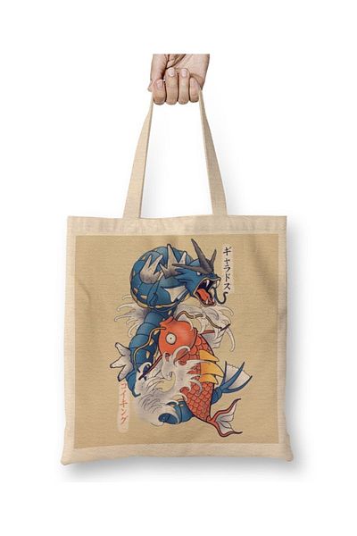 Baskı Dükkanı Υφασμάτινη τσάντα Dragon Koi Fish Evolution με μακριά λαβή