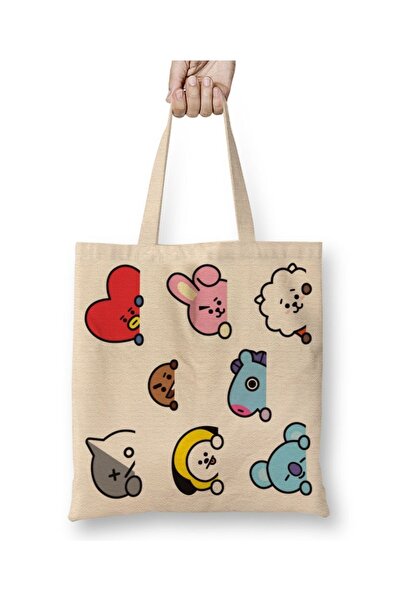 Baskı Dükkanı Bt21 Bts Bez Çanta Uzun Saplı