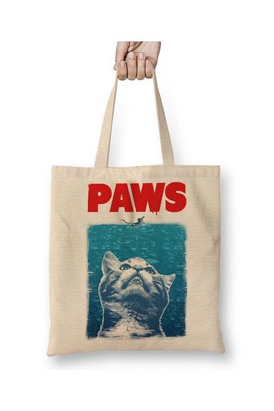 Baskı Dükkanı Paws Jaws Horror Film de groază Spielberg Crossover Geantă din pânză Mâner lung