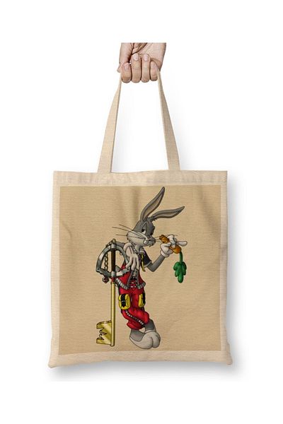 Baskı Dükkanı Geantă din pânză Looney Tunes The King Bugs Bunny cu mâner lung
