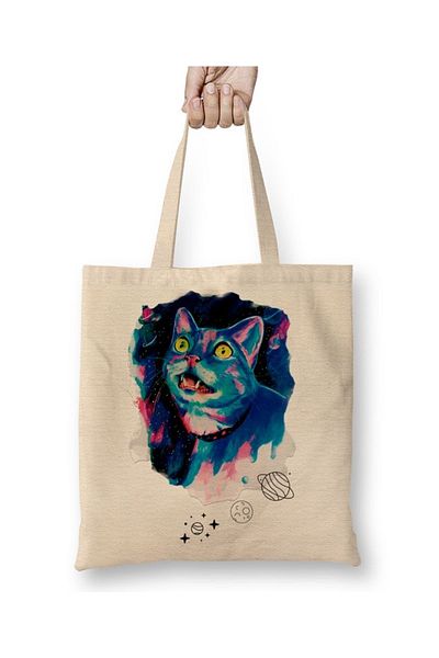 Baskı Dükkanı Space Cat υφασμάτινη τσάντα με μακριά λαβή