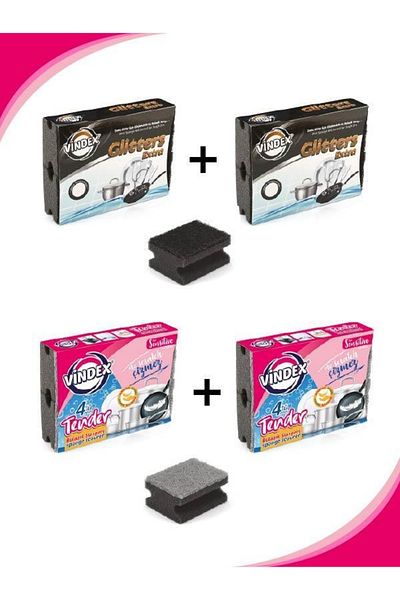 Vindex Black Dish Sponge 4 Pieces X 2 Pieces + Tender Inox Anti-Scratch Dish Sponge 4 Pieces X 2 Pieces