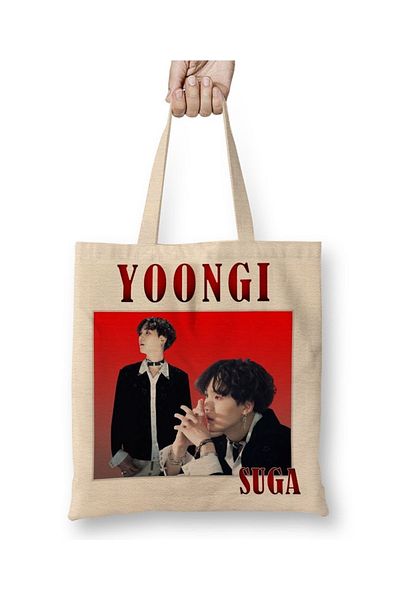 Baskı Dükkanı Geantă din pânză Suga Yoongi Bts cu mâner lung