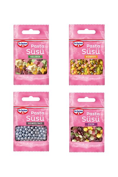 Dr. Oetker Cake Decoration Butterfly-Confetti-Silver Pearl-Flower Set of 4