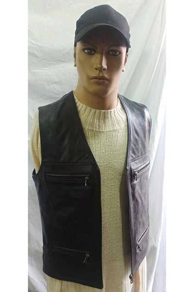 Savran Deri Genuine Leather Vest with Eight Pockets