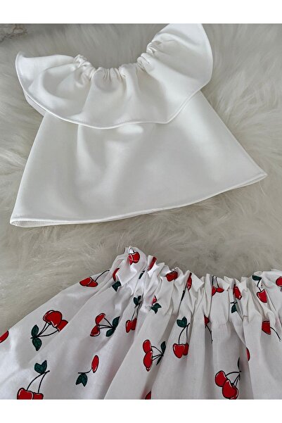 Moda Lina Baby Girl White Blouse & Cherry Pattern Skirt Set