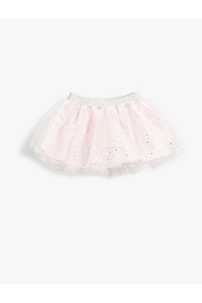 Koton Girl's Shiny Printed Tulle Detailed Skirt