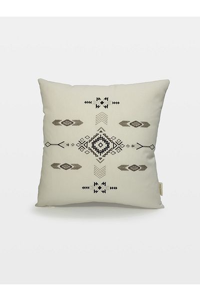Tanem Home Бродирана бохемска ленена възглавница 42x42 см, кафява