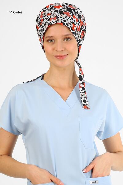 Owlet Medikal Minnie Mouse Desenli Puantiyeli Cerrahi Tesettür Bone