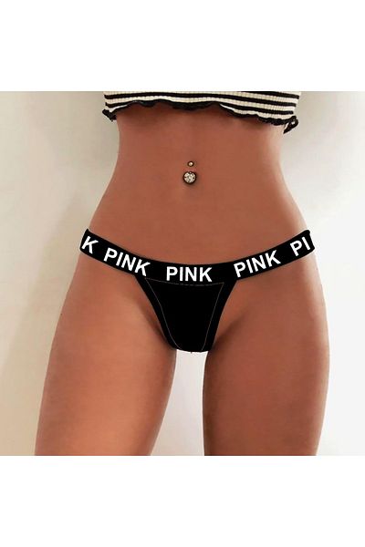 Secret Passion Lingerie PinK Printed BlacK Lycra Fancy String - Elastic Waist Part