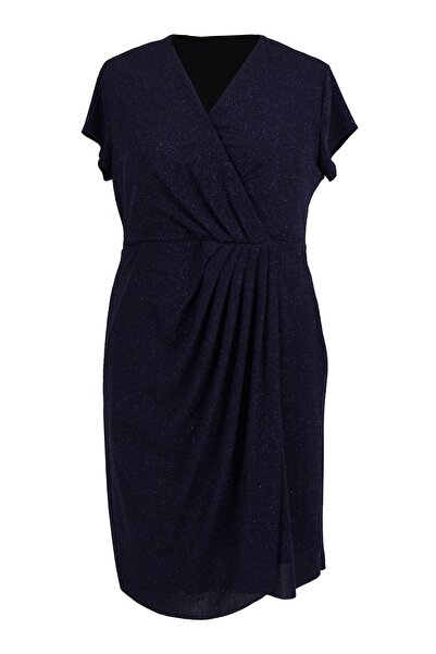 SpringStore Lacivert Simli Kısa Büyük Beden Abiye Elbise