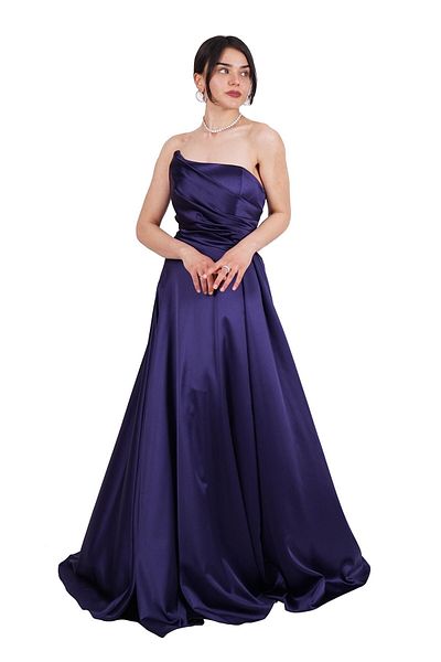SpringStore Rochie de seară din satin, fără bretele, albastru bleumarin